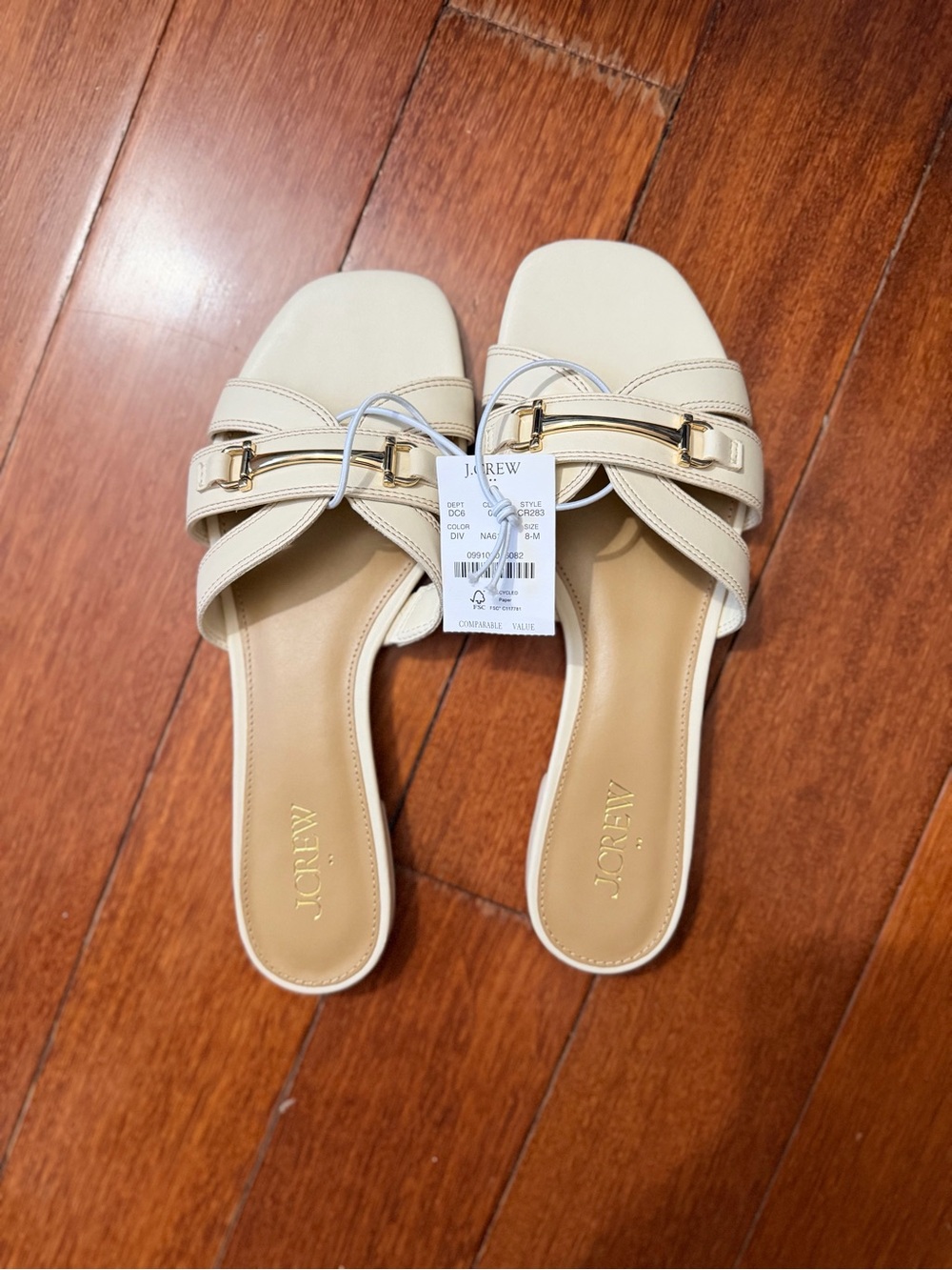 J. Crew Cream Leather Slide Mules with Gold (runs small fits like 7.5 women’s)